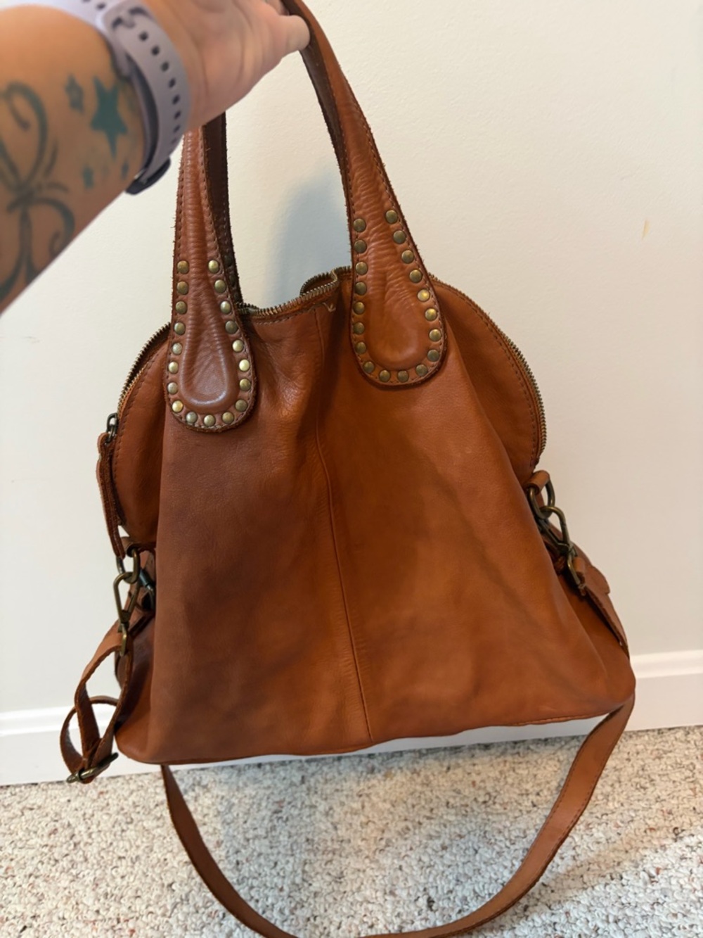 Sundance Tan Leather Stud-Accent Tote Bag - Picture 2 of 8